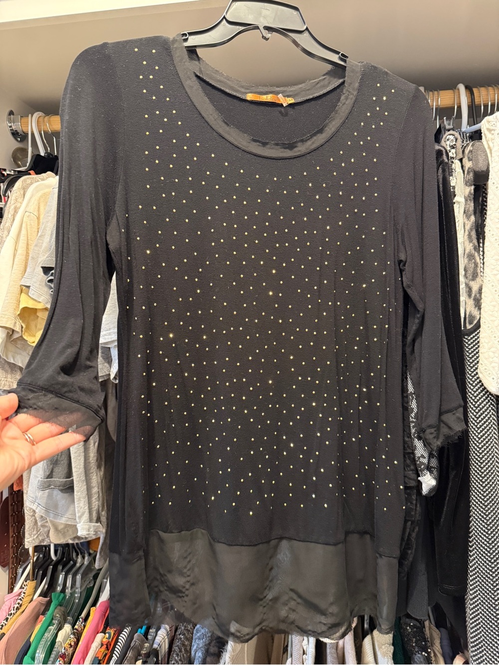 Belldini Black Long-Sleeve Top with Gold Stud Accents